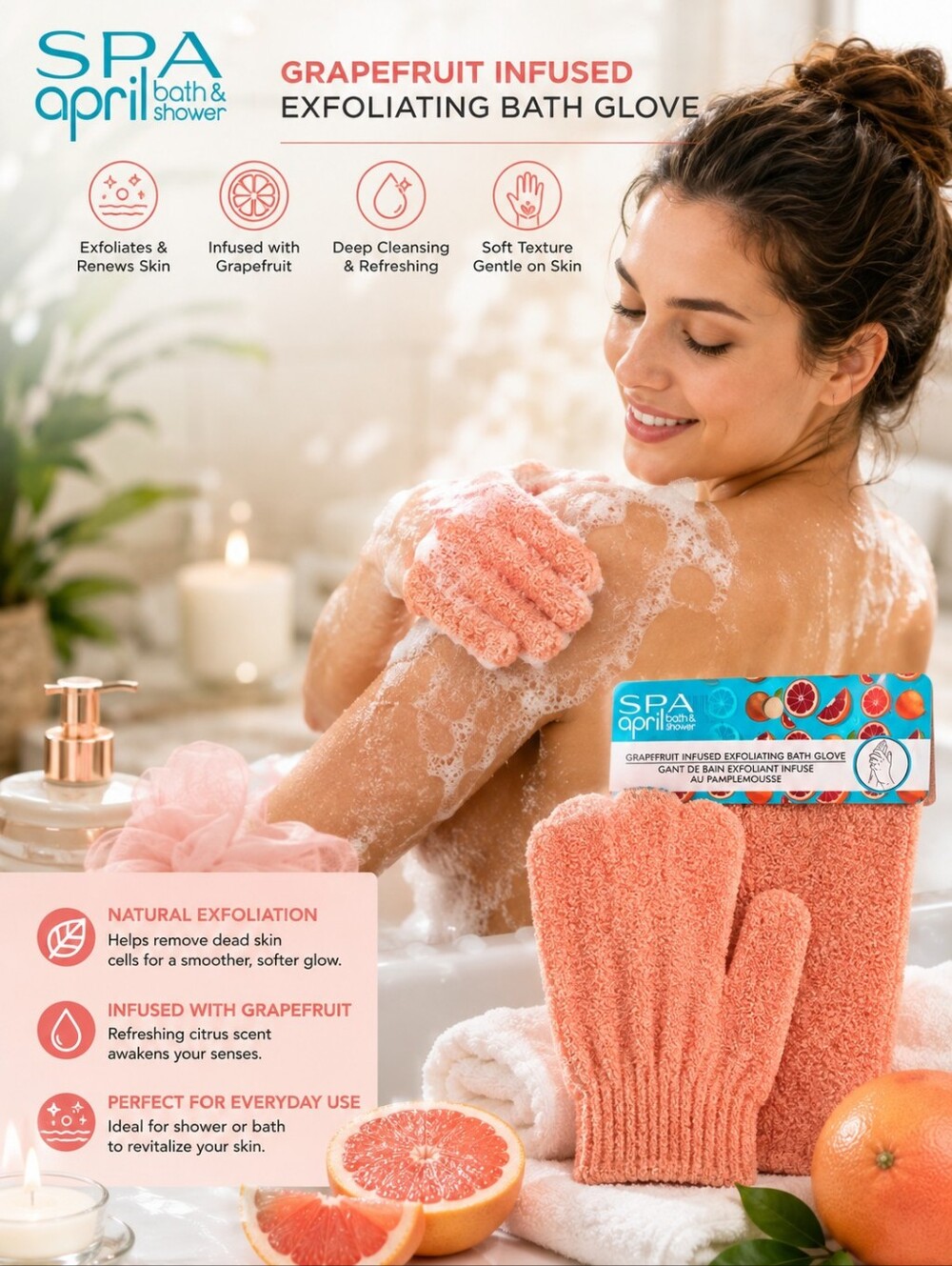 GRAPEFRUIT INFUSED EXFOLIATING BATH GLOVE 1-PIECE
